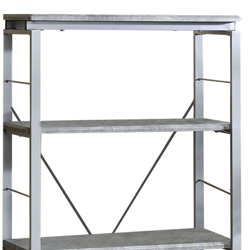 Gray Wood and Metal Industrial 4-Shelf Bookcase
