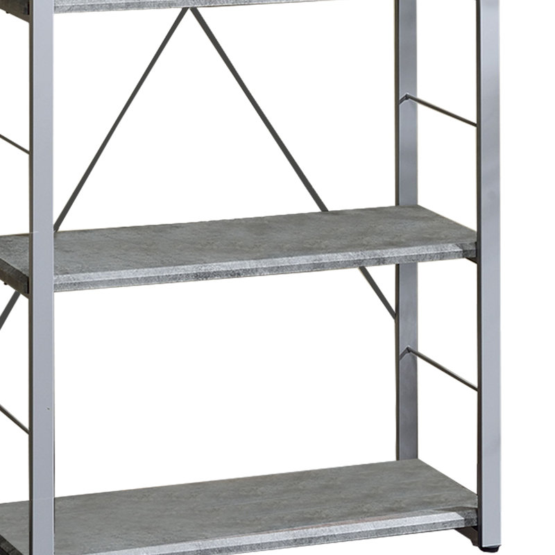 Gray Wood and Metal Industrial 4-Shelf Bookcase