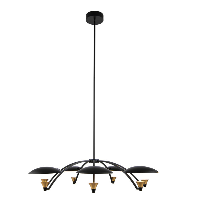 Matte Black and Brass Mid-Century Modern LED Chandelier