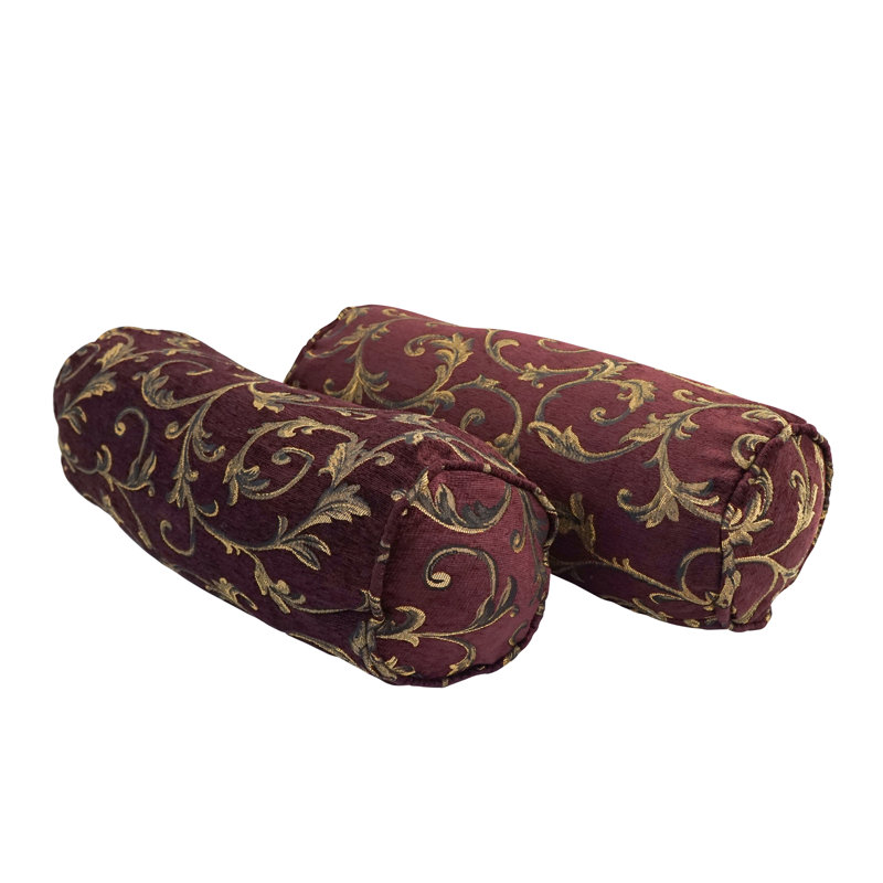 Burgundy Jacquard Chenille Bolster Pillows Set of 2