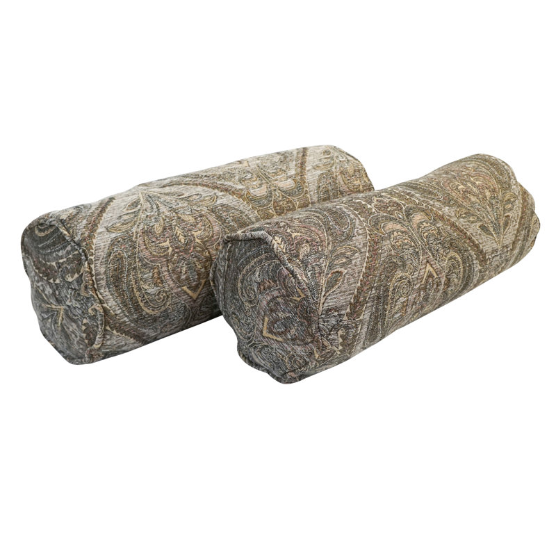 Gray Damask Chenille Bolster Pillows Set of 2