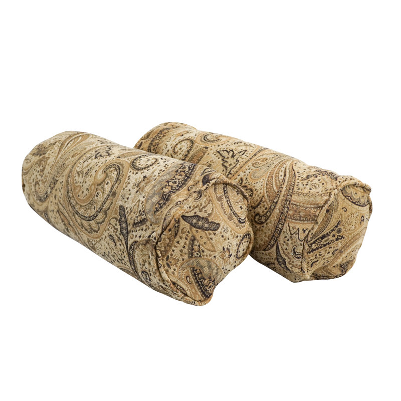 Tan Paisley Chenille Bolster Pillow Set, 20" x 8"