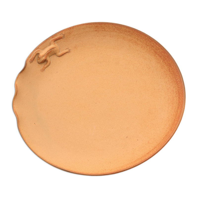 Handmade Round Ceramic Decorative Plate with Frog Design