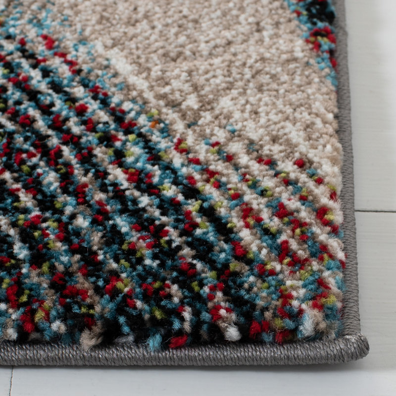 Mid-Century Blue Geometric 9' x 12' Easy-Care Synthetic Area Rug