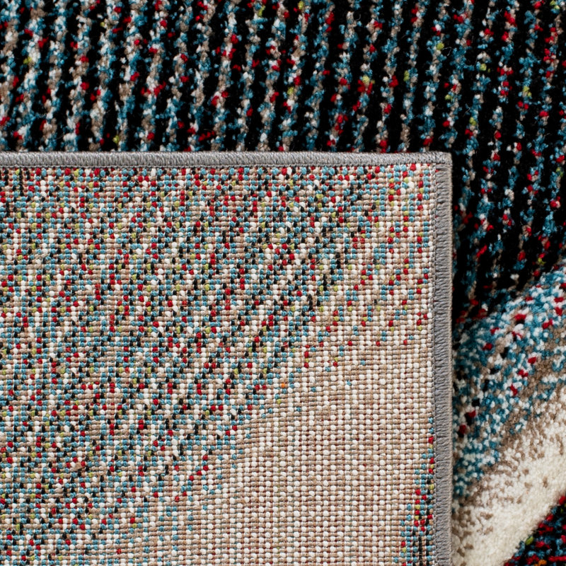 Mid-Century Blue Geometric 9' x 12' Easy-Care Synthetic Area Rug
