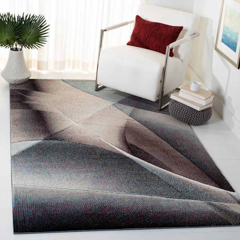 Mid-Century Blue Geometric 9' x 12' Easy-Care Synthetic Area Rug