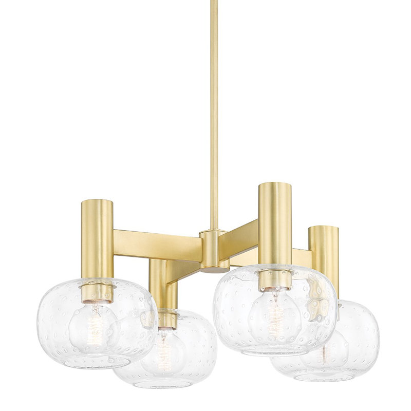 Harlow Sputnik Aged Brass 4-Light Chandelier with Seeded Glass Shades