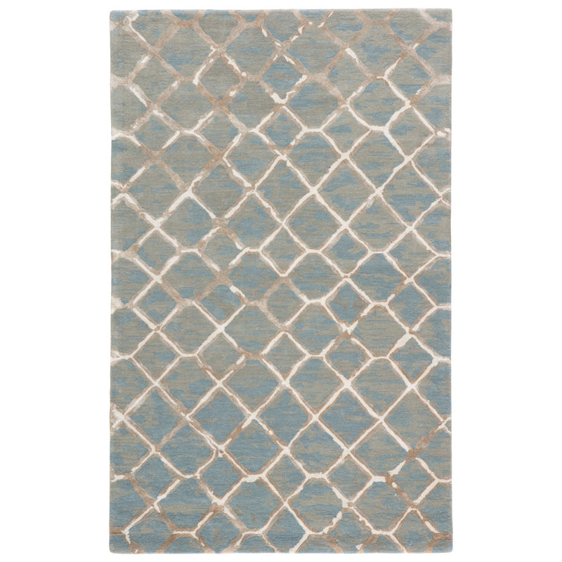 Handmade Tufted Blue and Cream Wool Area Rug