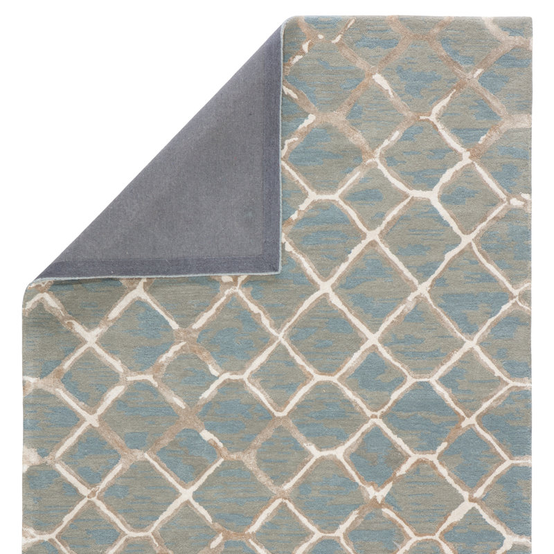Handmade Tufted Blue and Cream Wool Area Rug