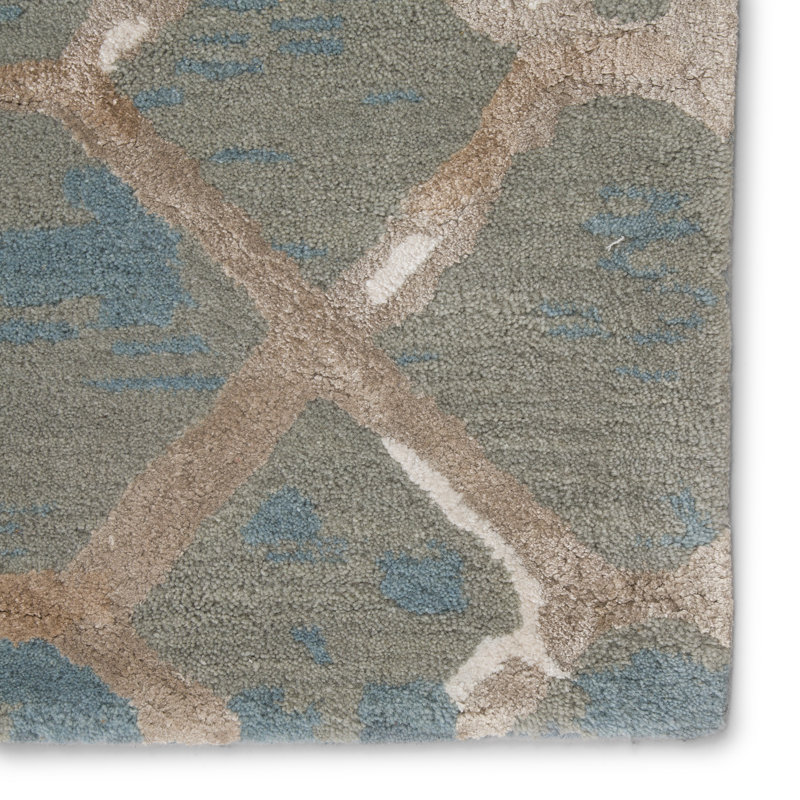 Handmade Tufted Blue and Cream Wool Area Rug