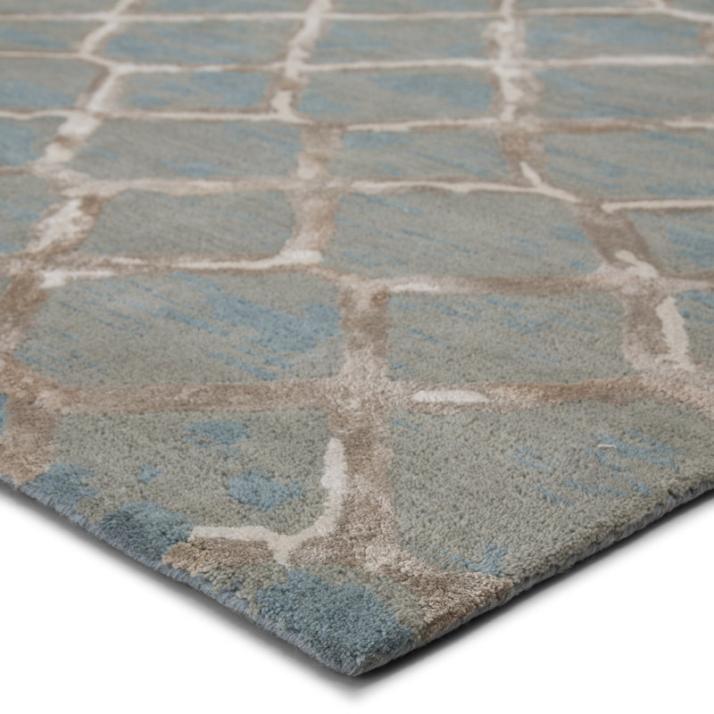 Handmade Tufted Blue and Cream Wool Area Rug