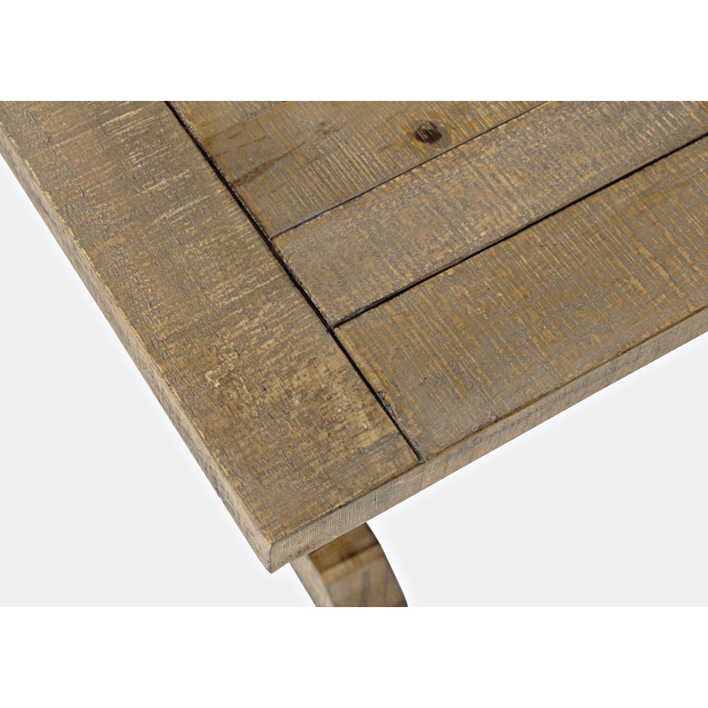 Transitional Trestle Base Rectangular Coffee Table in Distressed Pine