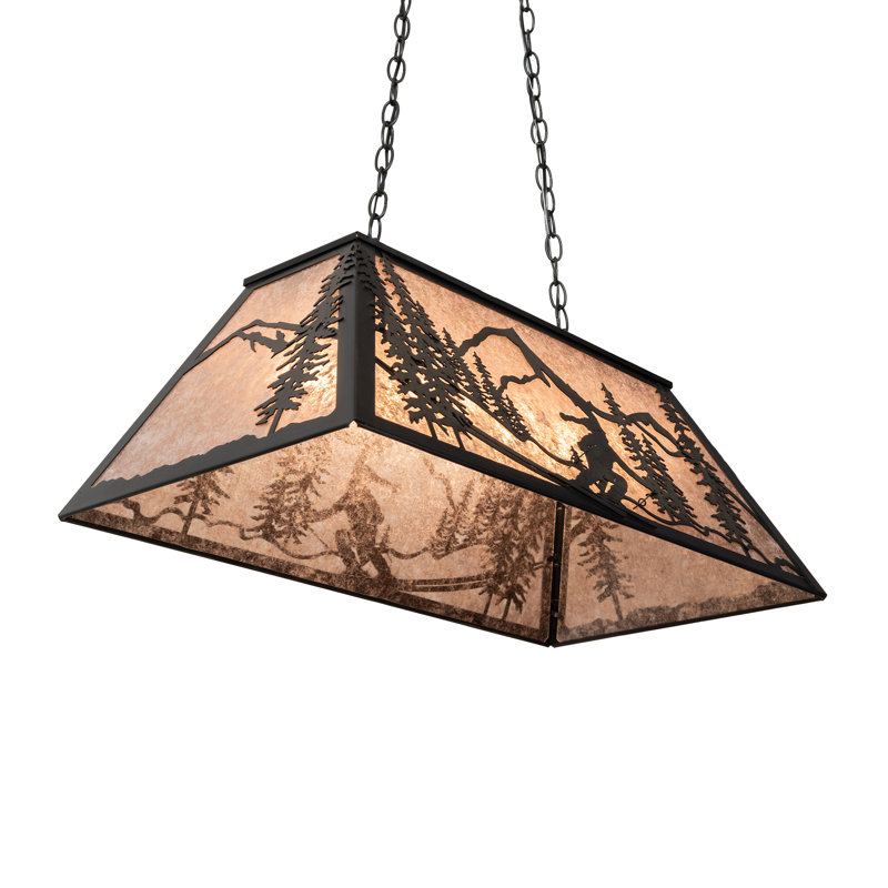 Bronze and Glass Ski Scene LED Island Pendant Light