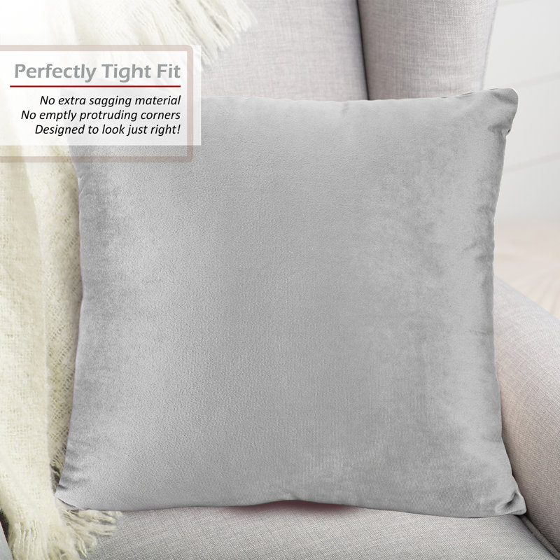 Silver Velvet Square Hypoallergenic Pillow Covers Set of 4