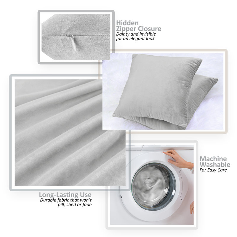 Silver Velvet Square Hypoallergenic Pillow Covers Set of 4