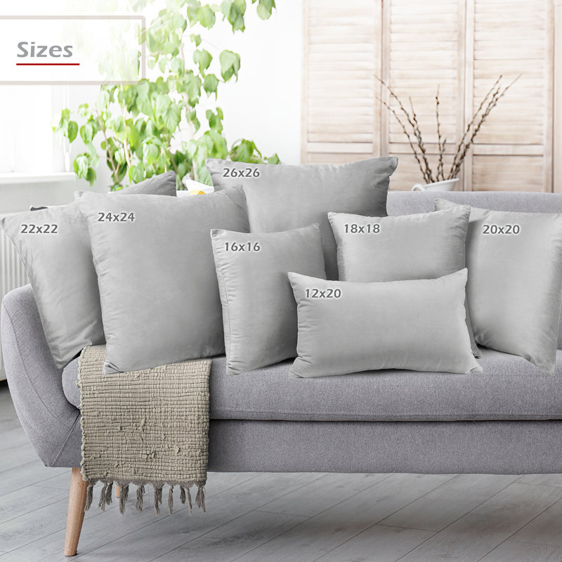 Silver Velvet Square Hypoallergenic Pillow Covers Set of 4
