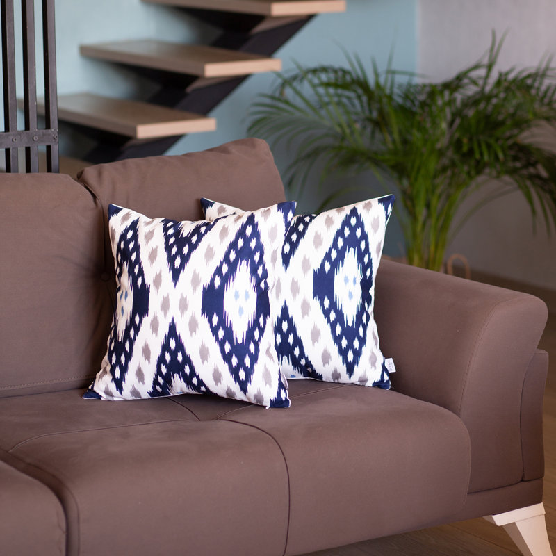 Navy Blue Ikat Reversible Polyester Pillow Cover Set