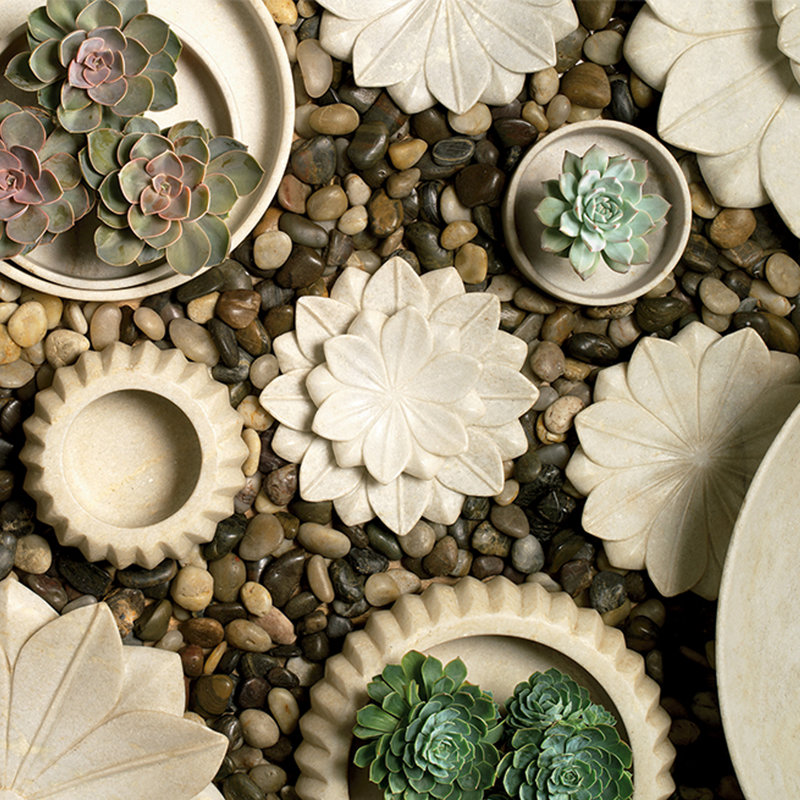 Set of 3 Small White Lotus Marble Decorative Plates