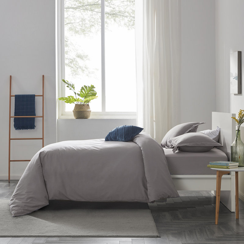 Gull Gray Twin/Twin XL Cotton Duvet Cover Set with Zipper Closure