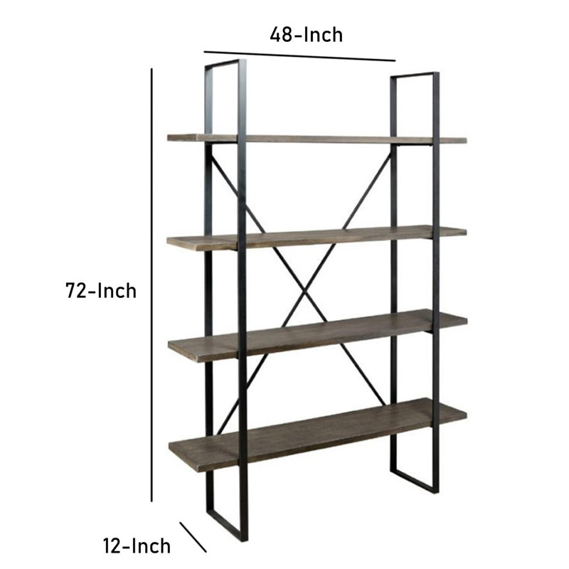 Gilesgrove Industrial Black Wood and Metal 4-Shelf Bookcase