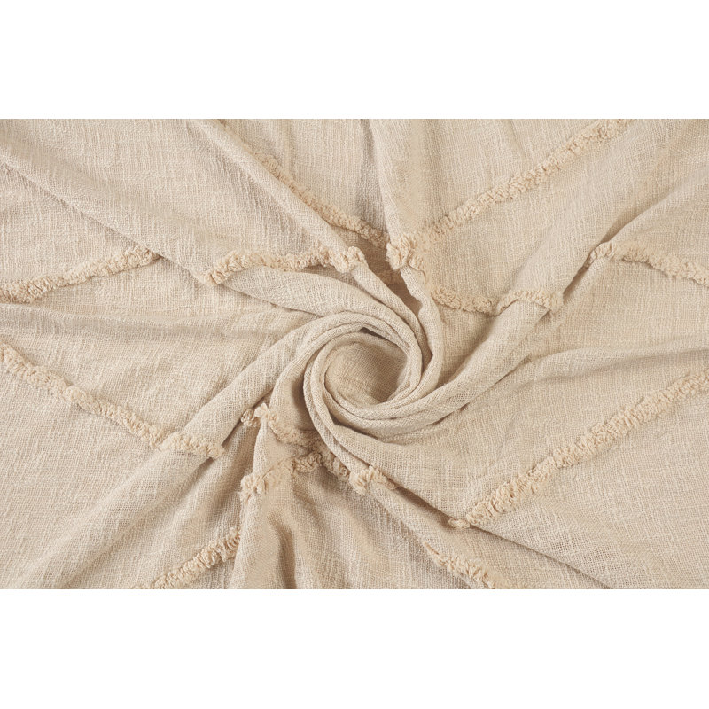 Birch & Cream Handwoven Cotton Throw Blanket with Fringe Accents