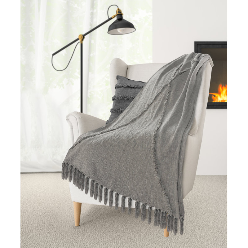 Light Gray Knitted Cotton Throw Blanket 50" x 60"