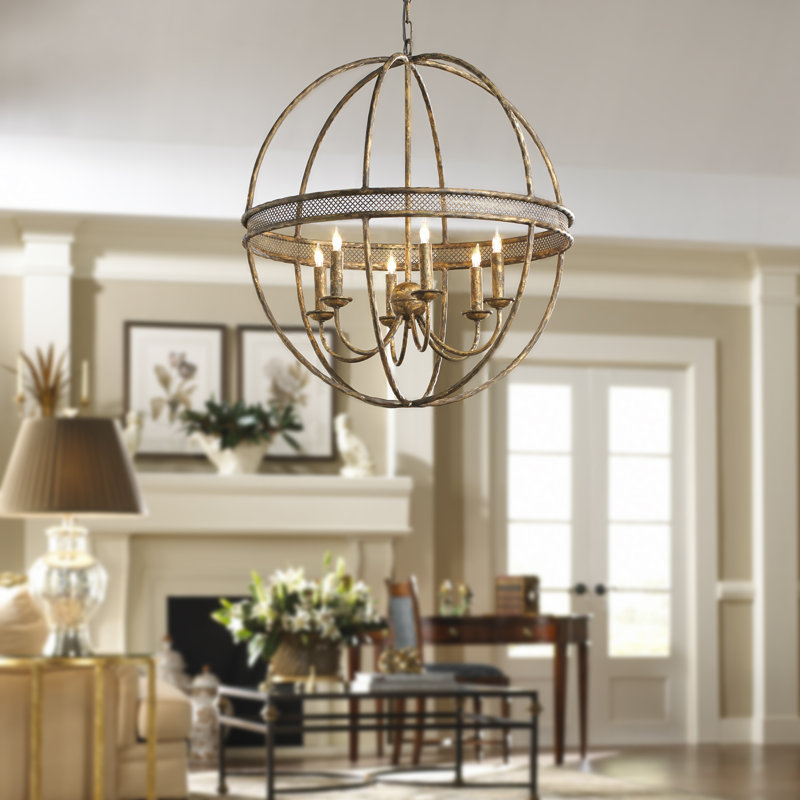 Tuscan Aged Iron 6-Light Geometric Sphere Chandelier