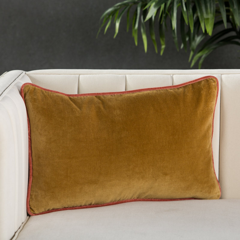 Yellow Cotton Lumbar Throw Pillow with Piped Edges