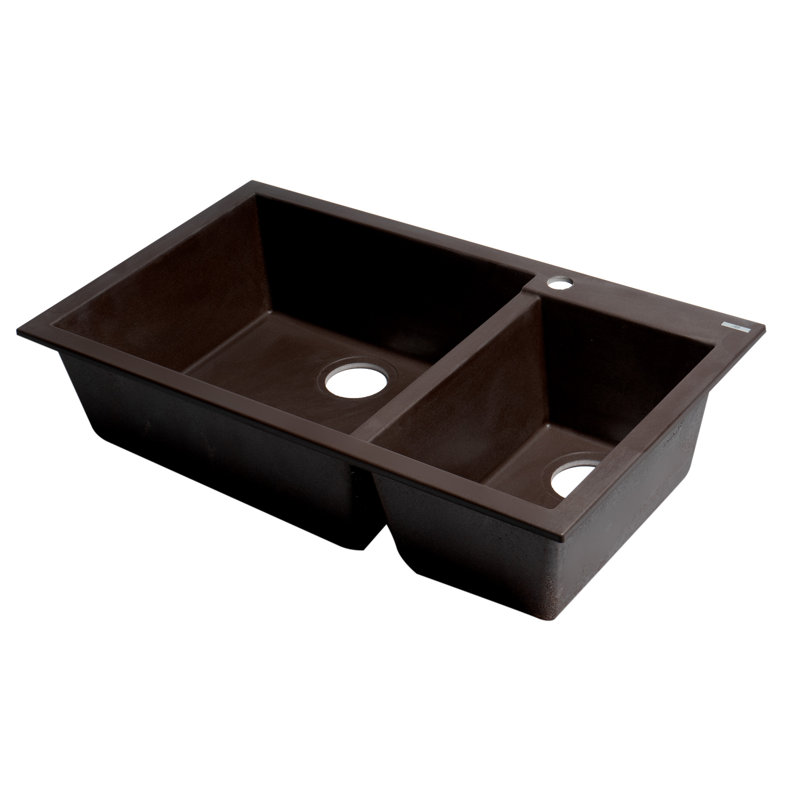 Chocolate Granite Double Bowl Drop-In Kitchen Sink