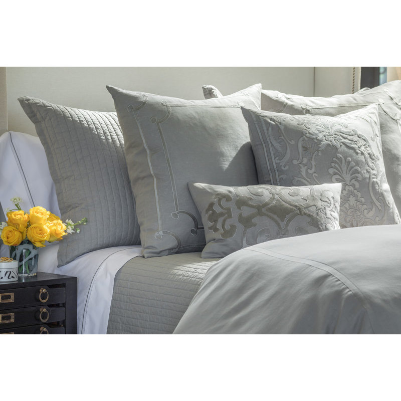 Light Gray Linen Appliqué Square Throw Pillow