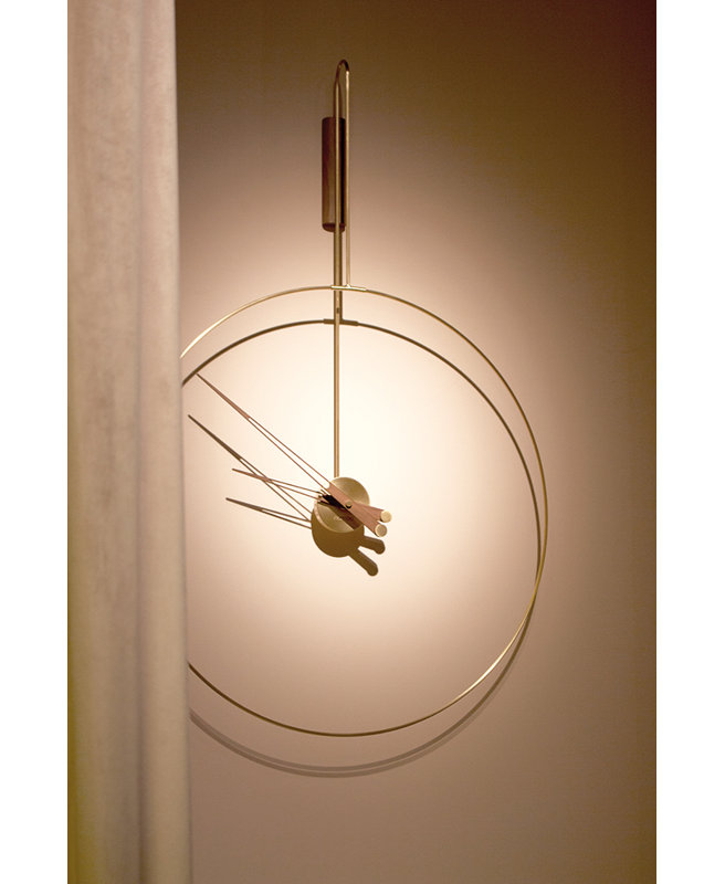 Large Walnut and Brass Minimalist Wall Clock
