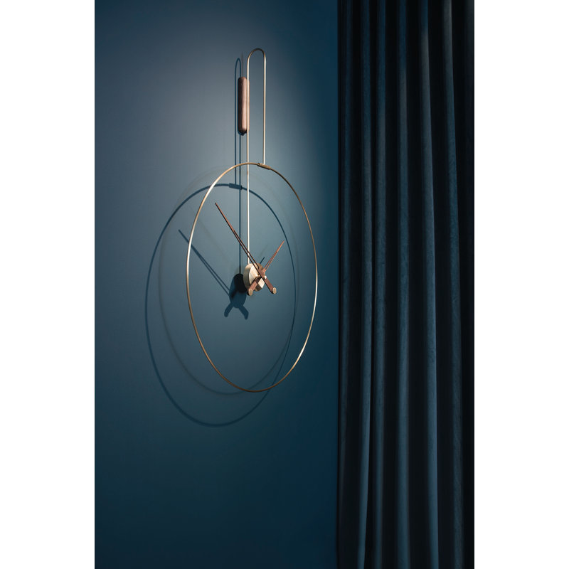 Large Walnut and Brass Minimalist Wall Clock