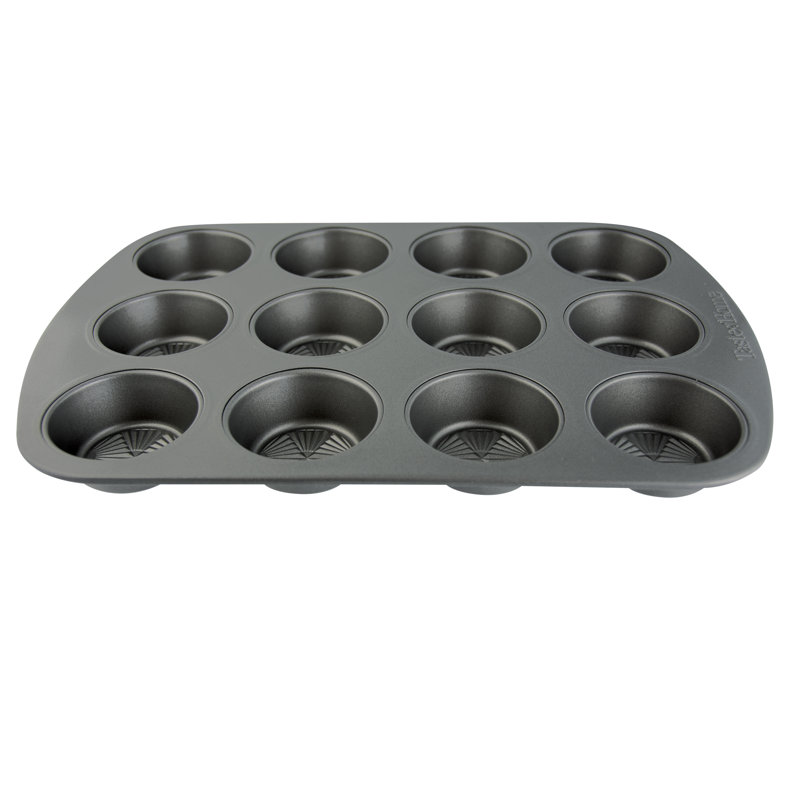 Ash Gray Non-Stick 12-Cup Steel Muffin Pan