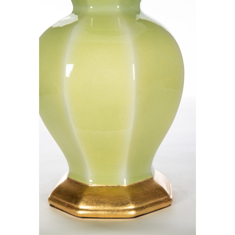 Verde/Gold Solid Brass Table Lamp with Cream Cotton Shade
