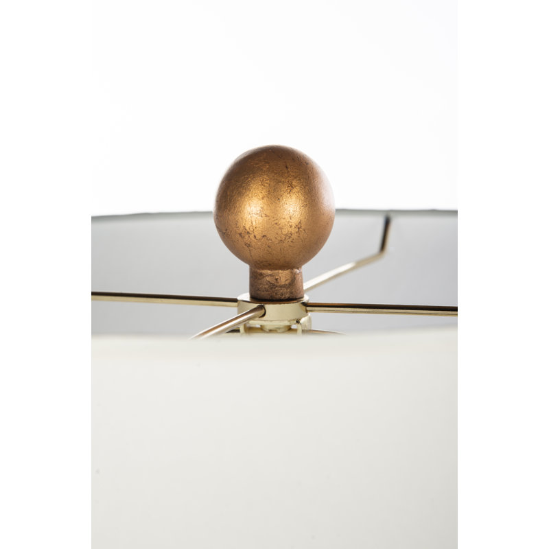 Verde/Gold Solid Brass Table Lamp with Cream Cotton Shade