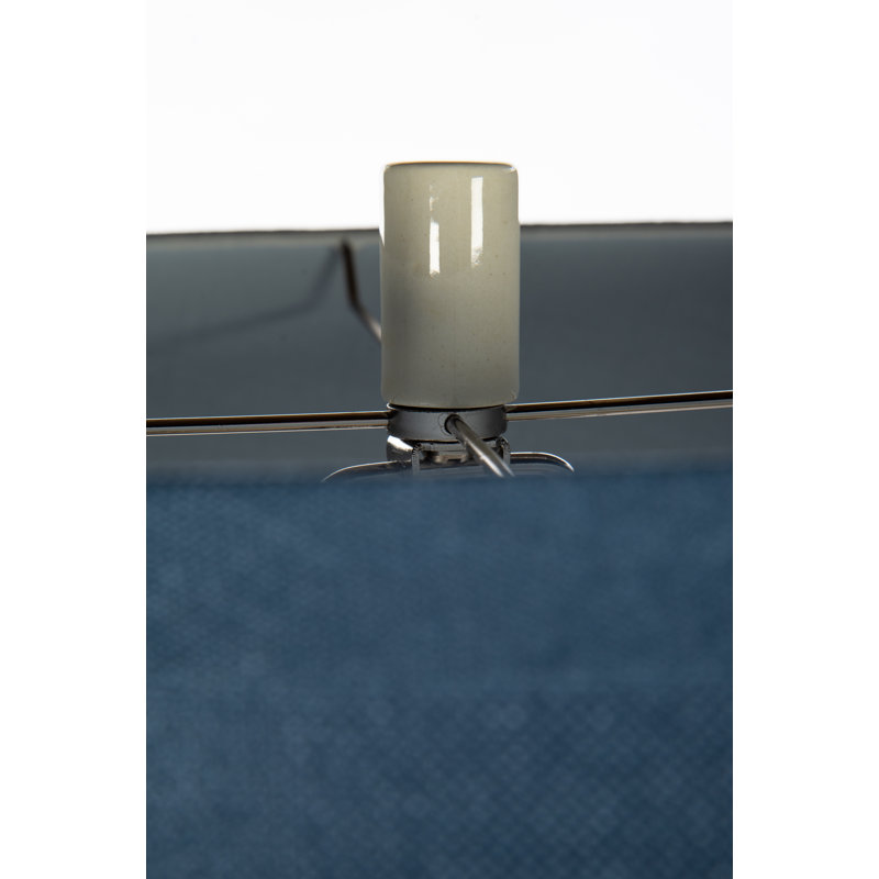 Off-White Ceramic Table Lamp with Navy Linen Shade