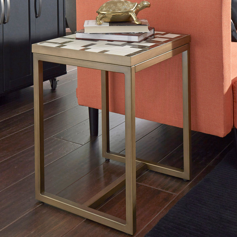 Contemporary Geometric 25.5" Cream & Gold Mosaic End Table