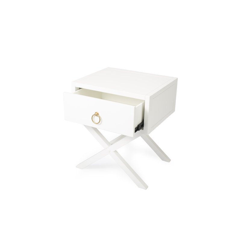 Elin Fresh White and Gold Metallic 1-Drawer Nightstand with X-Design Legs