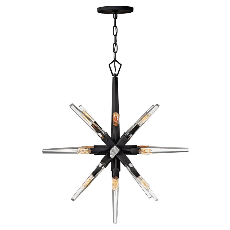 Ariel Sleek Black Crystal 12-Light Mid-Century Chandelier