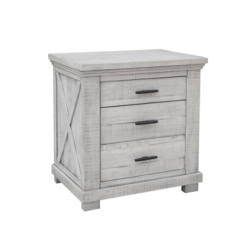 Crossing Barn Distressed Gray 3-Drawer Solid Wood Nightstand