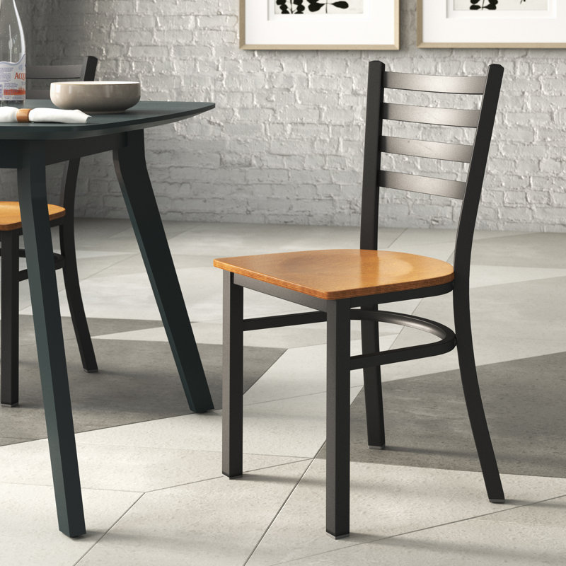 Natural Wood Seat Black Metal Ladderback Side Chair