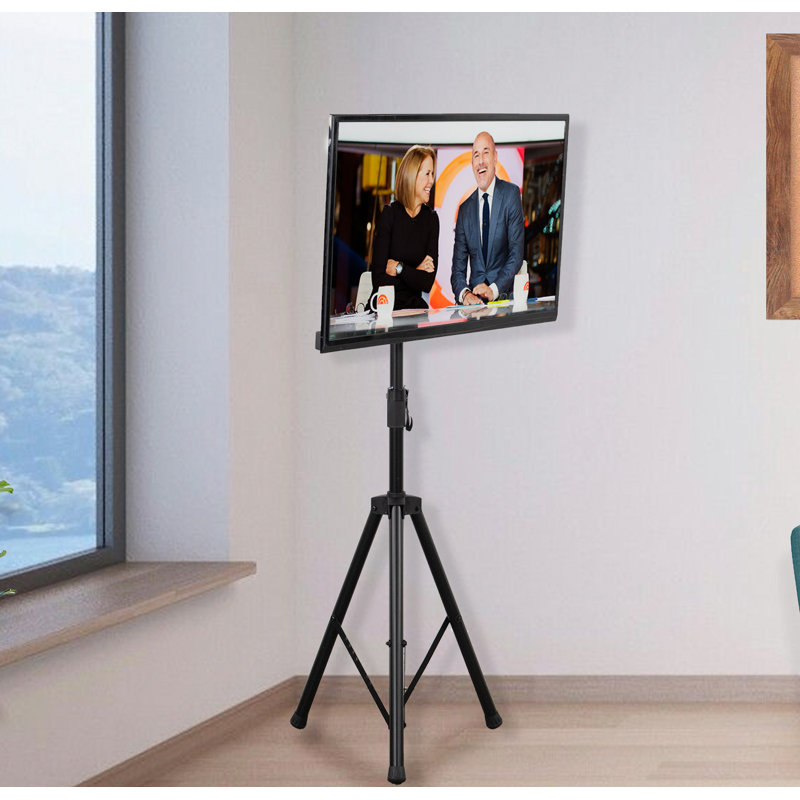 Adjustable Black Steel TV Stand 32"-55" with Tripod Design