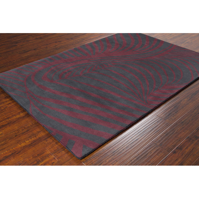 Allie Hand-Tufted Black and Burgundy Wool Abstract Rug 8' x 10'