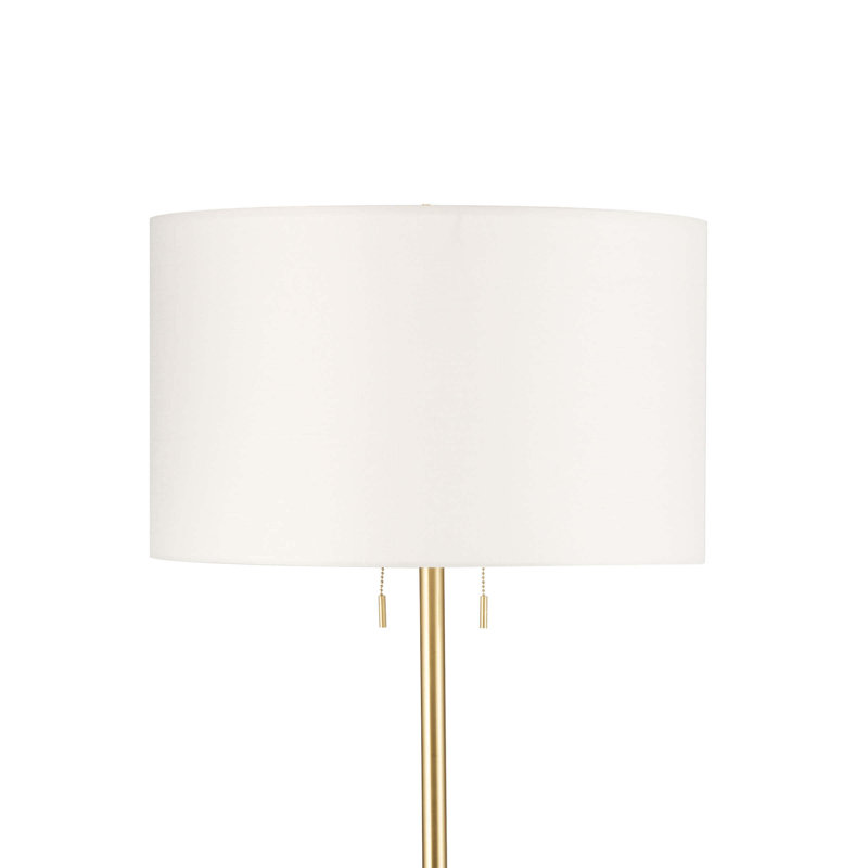 Adjustable White Linen Shade Floor Lamp with Polished Brass