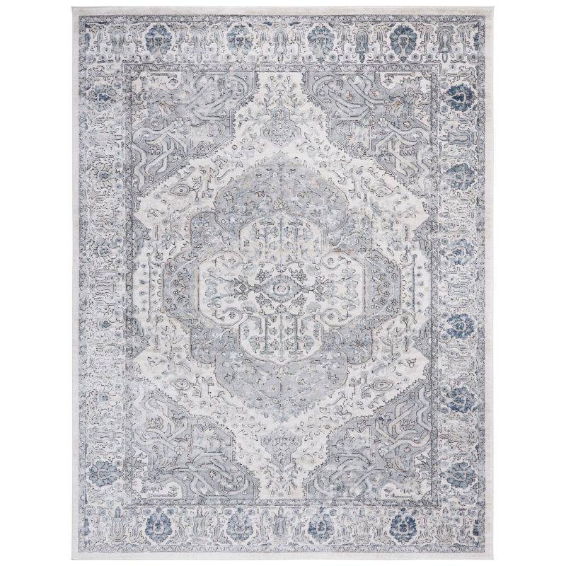 Elegant Ivory and Grey Floral Synthetic Area Rug, 8' x 10'
