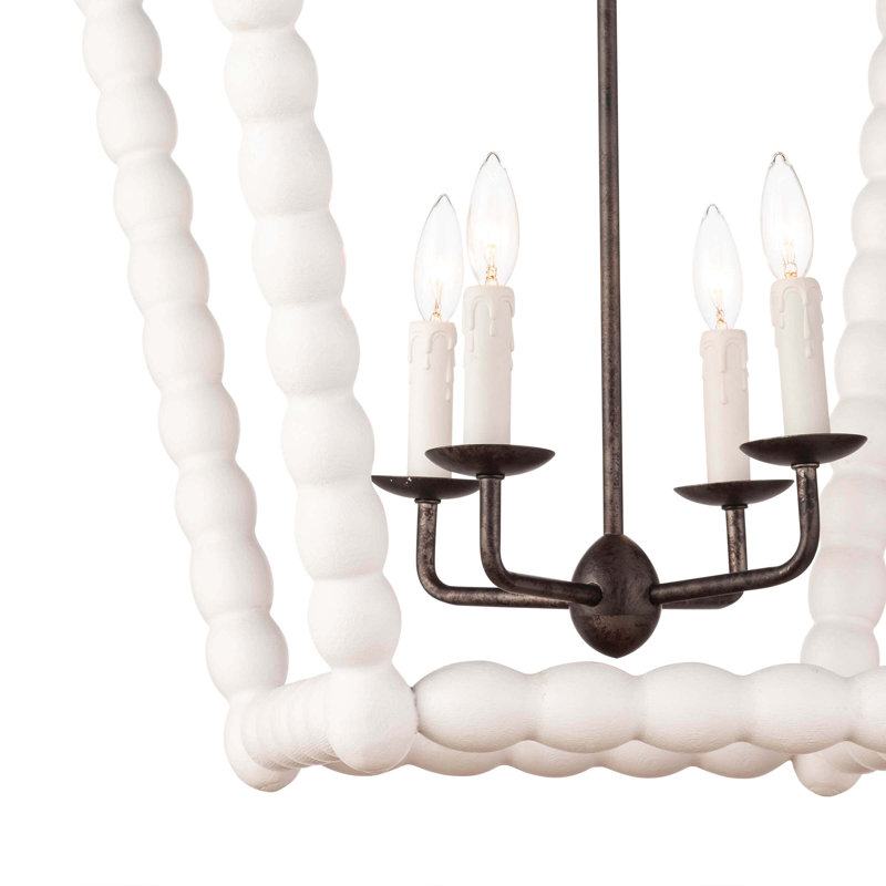 White Wood 4-Light Coastal Lantern Chandelier