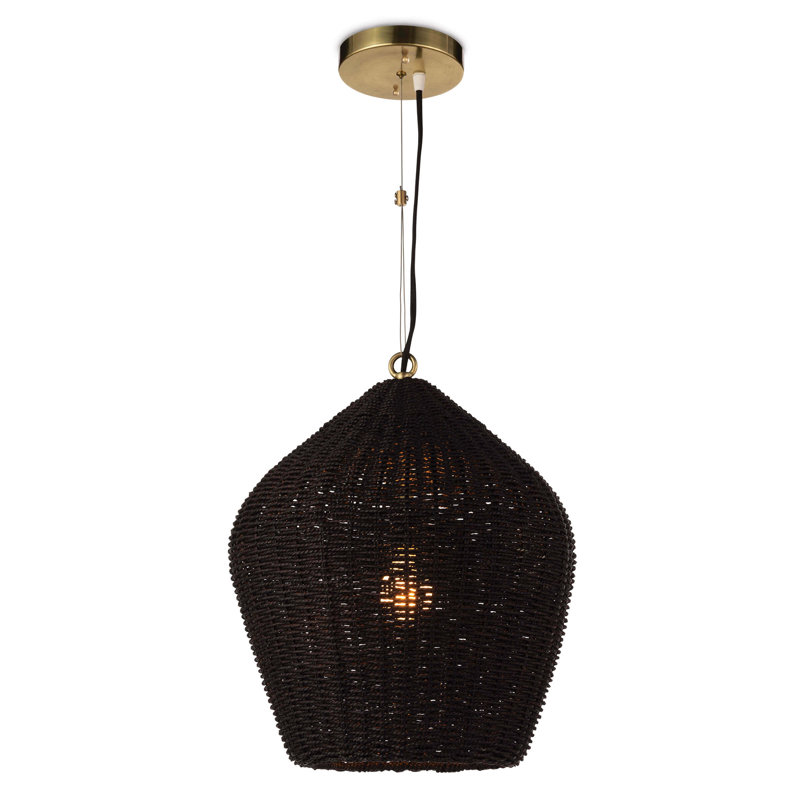 Black Rattan Modern Pendant Light with Brass Accents