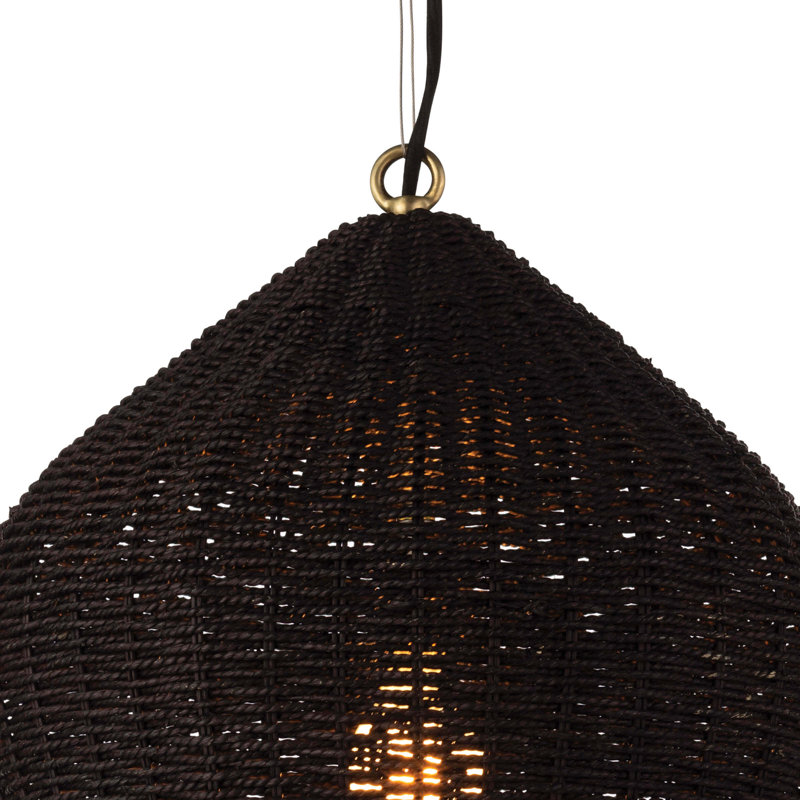 Black Rattan Modern Pendant Light with Brass Accents