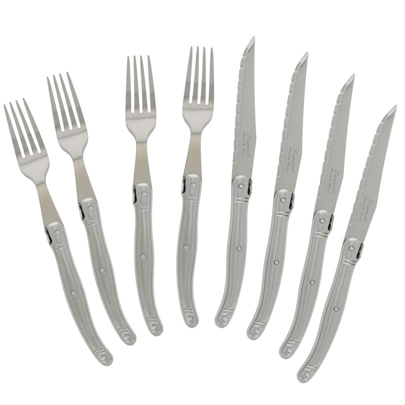 French Home Laguiole Stainless Steel Steak Knife and Fork Set, 8 Piece Set