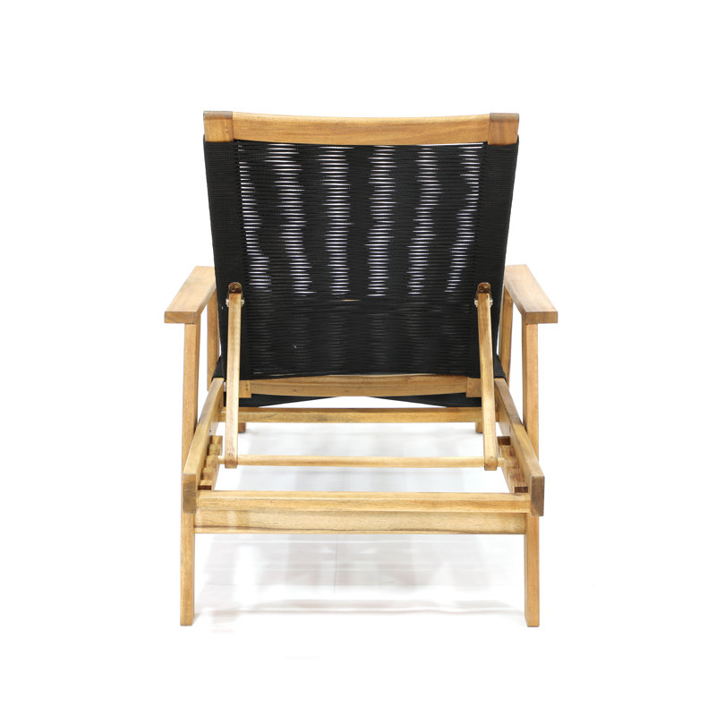 Laguna Honey-Hued Acacia Wood Outdoor Chaise Lounger with Black Rope